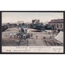 FERROCARRIL ANTIGUA TARJETA POSTAL TRENES EN MERCEDES SAN LUIS RARA